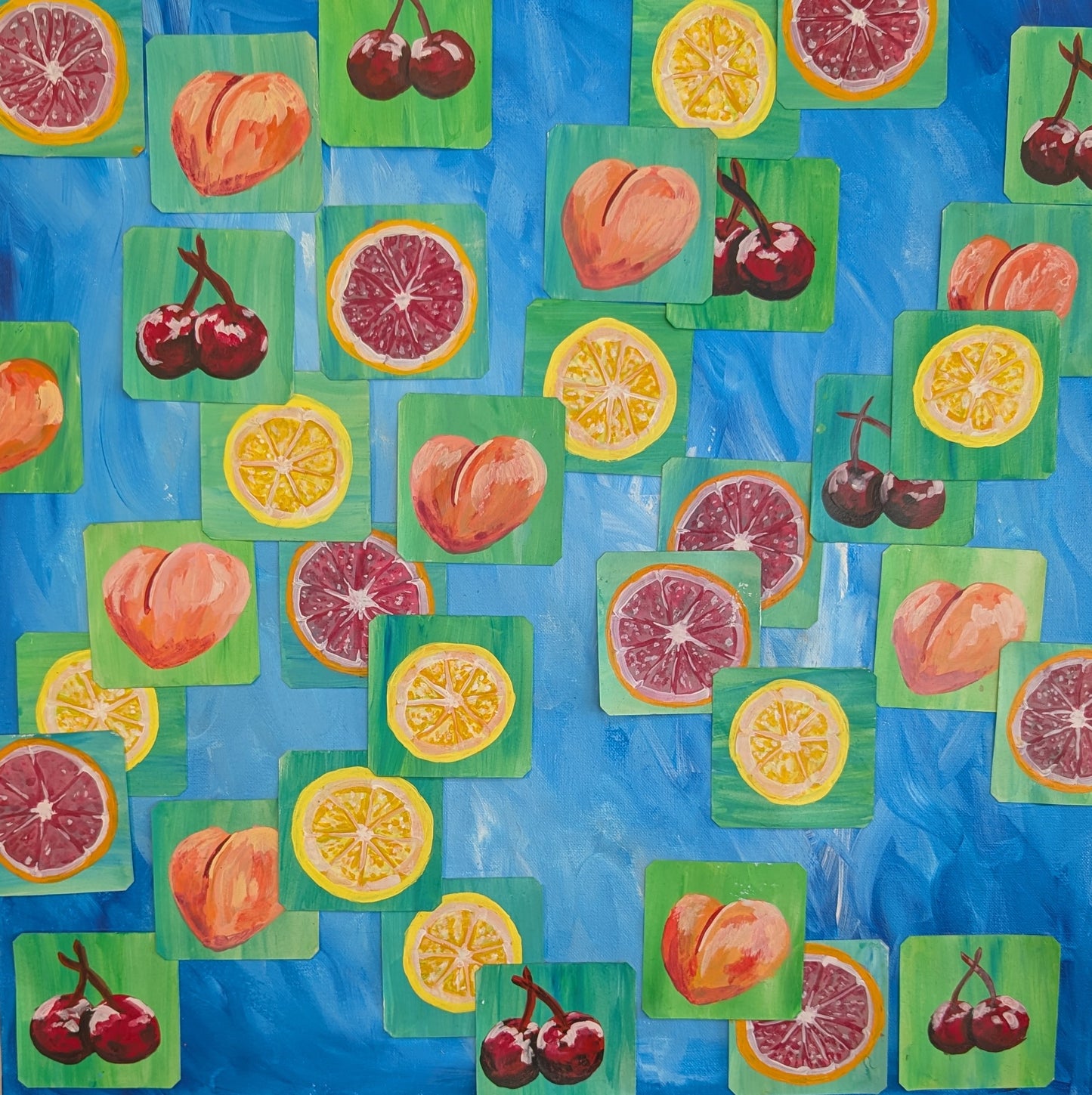 Falling Fruits | 24x24" Gouache Mixed Media Painting | Jake Snow Art