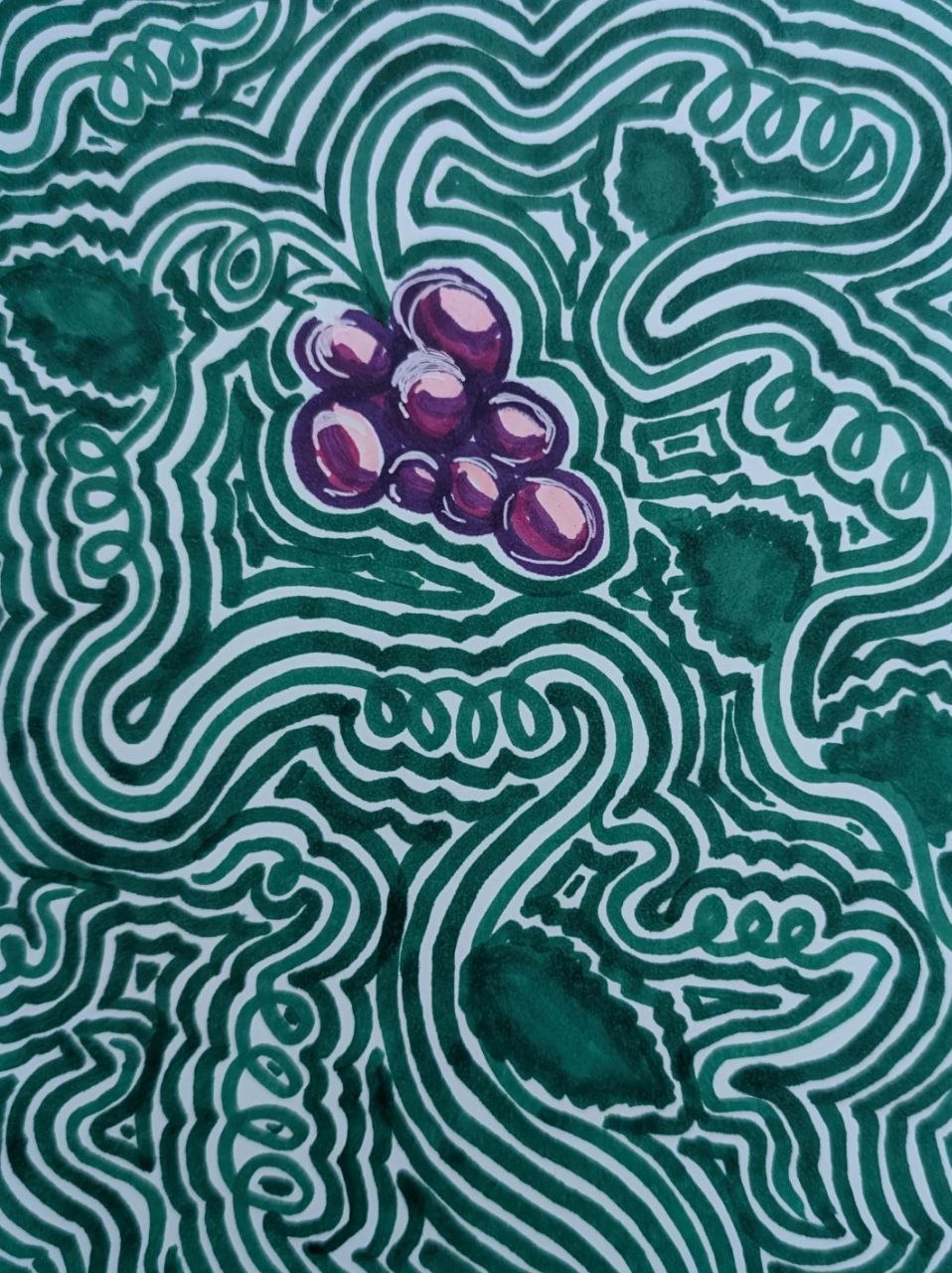 ZenTangle Grapes | 6x8" Marker Drawing Original | Jake Snow Art & Summer Dawn Colab