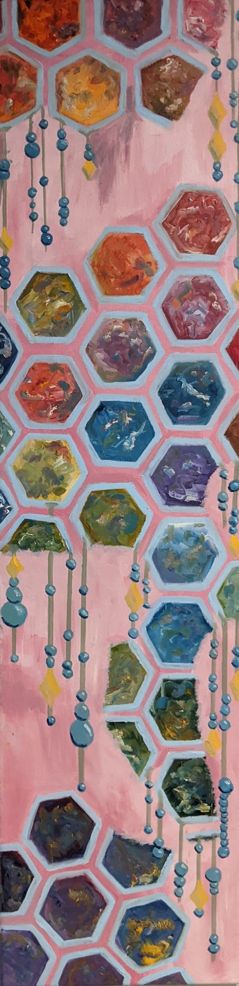 Hexagon Dreams | 12x36" Oil Painting with Crystals | Jake Snow Art