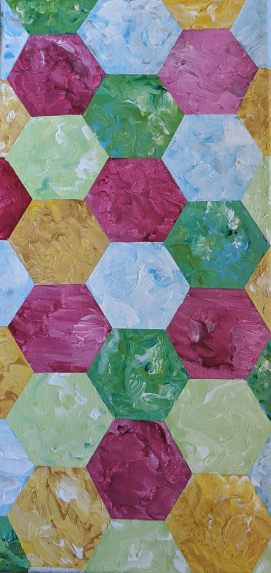 Hexagon Fascination | 9x24" Acrylic Painting | Jake Snow Art