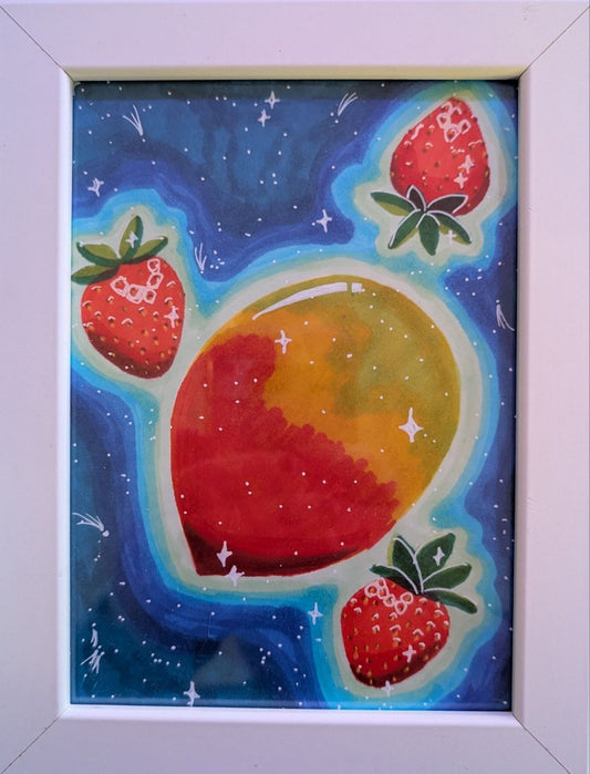 FRAMED Mango Planet with Strawberry Moons | Original Drawing | Jake Snow Art