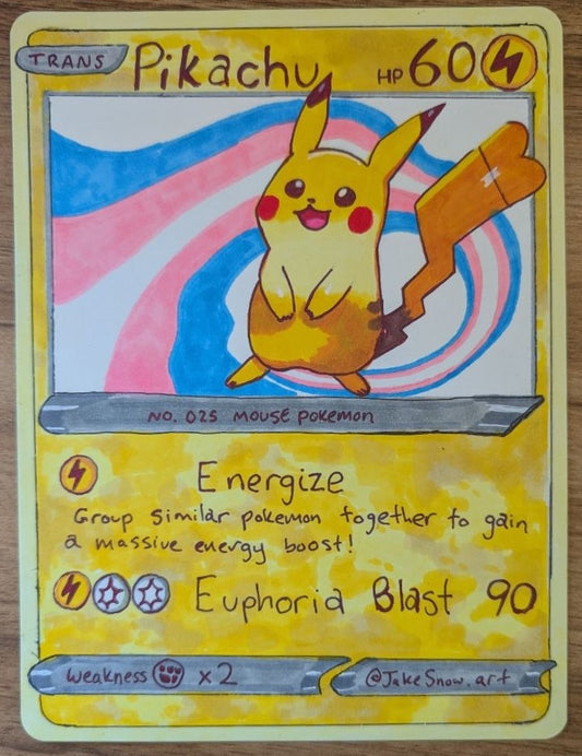 Custom Pokemon Card Trans Pride Pikachu | 6x8" Marker Drawing Original | Jake Snow Art